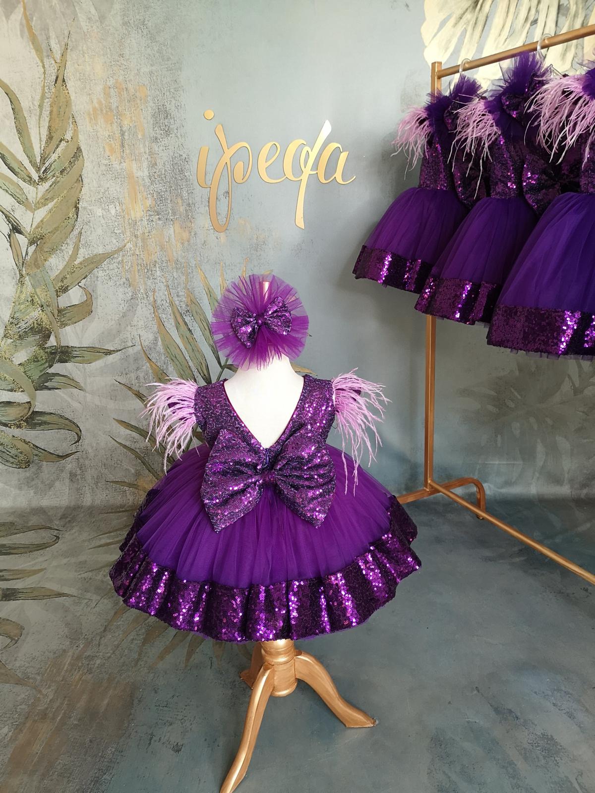 Mor Payetli Tütülü Kız Çocuk Abiye - Bebek Doğum Günü Elbisesi - ipeqakids – kız çocuk elbisesi