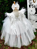 Melek Kanatlı Gipürlü Kız Çocuk Abiye - Bebek Parti Kostümü - ipeqakids – kız çocuk elbisesi