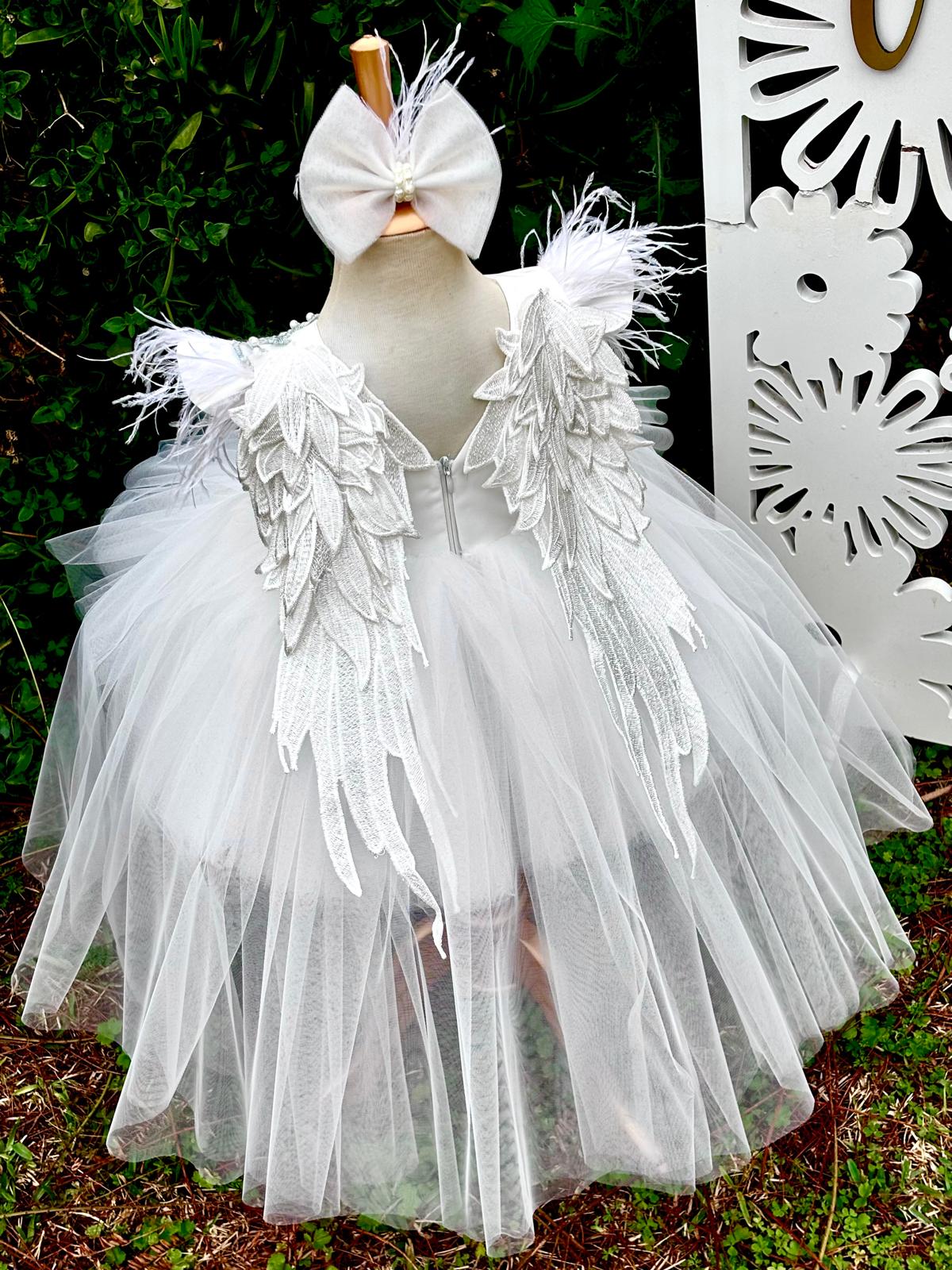 Melek Kanatlı Gipürlü Kız Çocuk Abiye - Bebek Parti Kostümü - ipeqakids – kız çocuk elbisesi