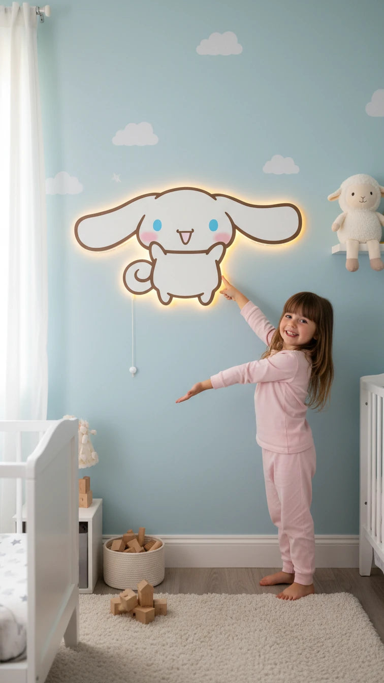 Cinnamoroll Pilli Led Işıklı Bebek Odası Ahşap Duvar Dekoru - Gece Lambası – kız çocuk elbisesi