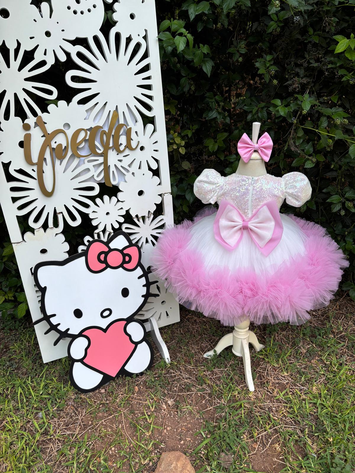 Pembe Hello Kitty Kız Çocuk Abiye - Bebek Doğum Günü Elbisesi - ipeqakids – kız çocuk elbisesi