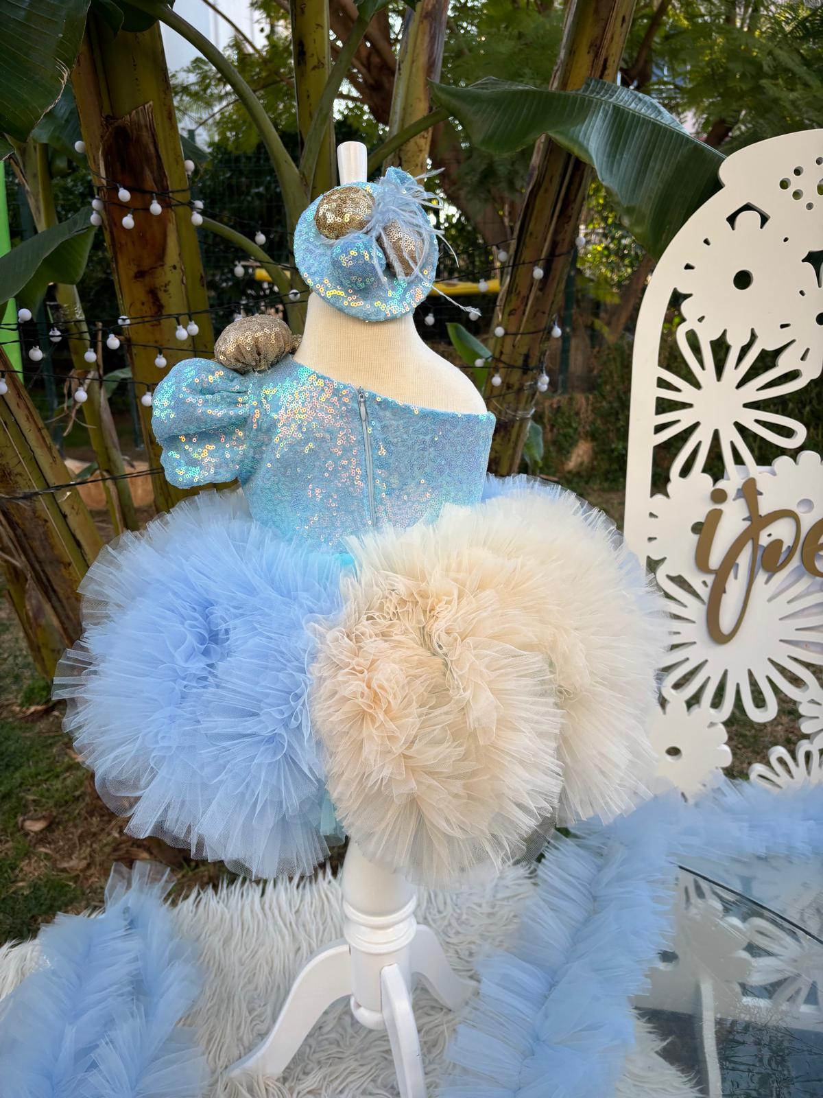 Bebe Mavi Bej Kız Çocuk Abiye - Bebek Parti Kostümü - ipeqakids – kız çocuk elbisesi