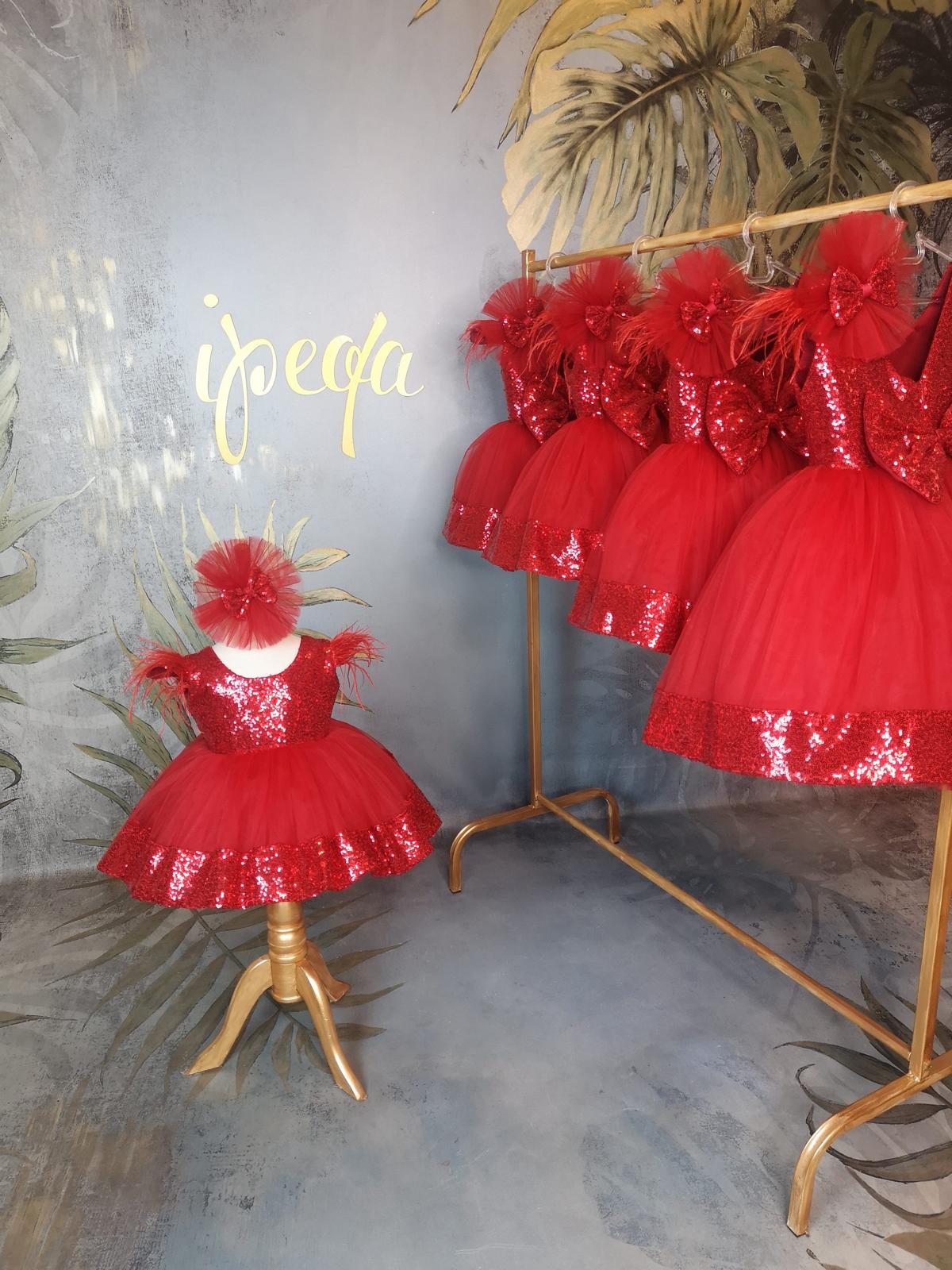 Kırmızı Payetli Tütülü Kız Çocuk Abiye - Bebek Doğum Günü Elbisesi - ipeqakids – kız çocuk elbisesi