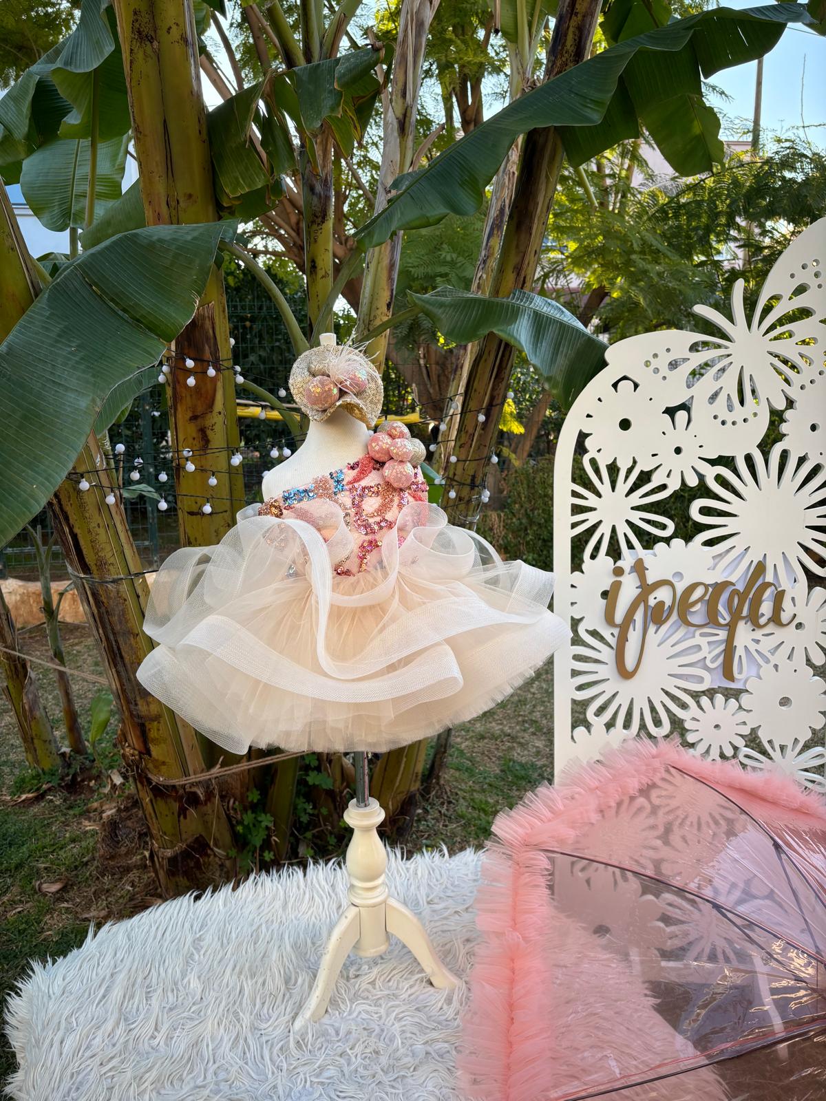 Somon Ponponlu Kız Çocuk Abiye - Bebek Parti Kostümü - ipeqakids – kız çocuk elbisesi