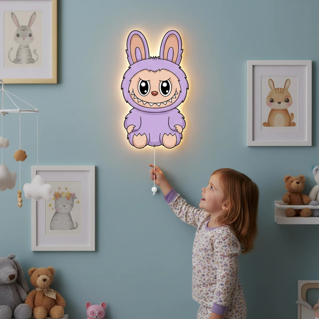 Labubu Pilli Led Işıklı 1 Adet Bebek Odası Ahşap Duvar Dekoru - Gece Lambası – kız çocuk elbisesi