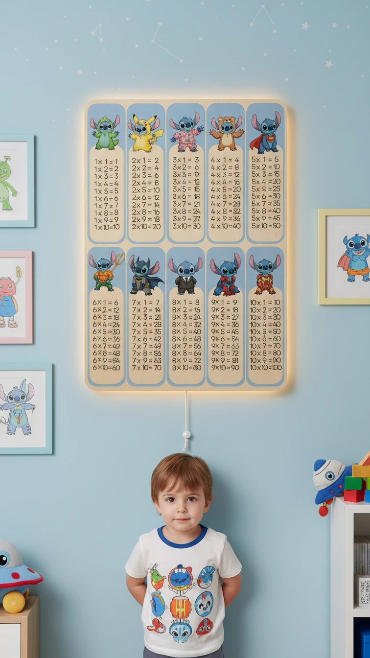 Çarpım Tablosu Pilli Led Işıklı Bebek Odası Ahşap Duvar Dekoru - Gece Lambası – kız çocuk elbisesi