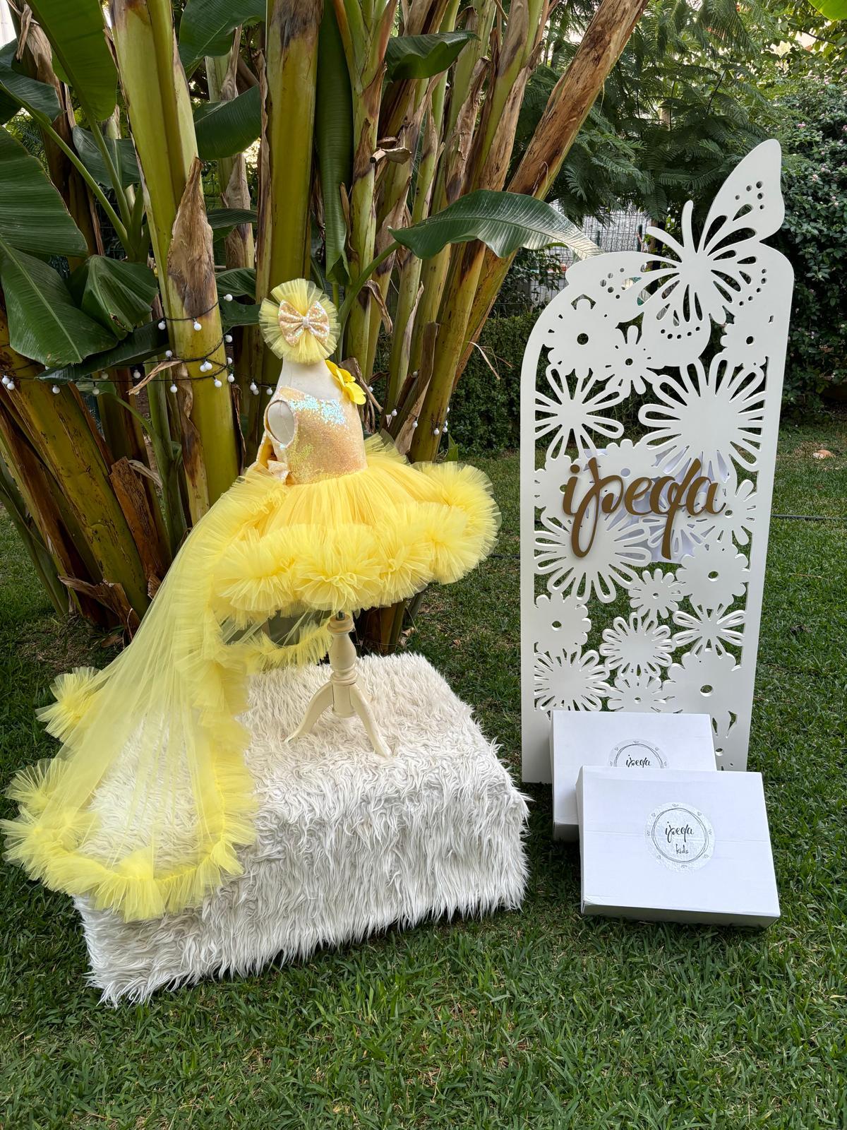 Sarı Kelebekli Kız Çocuk Abiye - Bebek Doğum Günü Elbisesi - ipeqakids – kız çocuk elbisesi