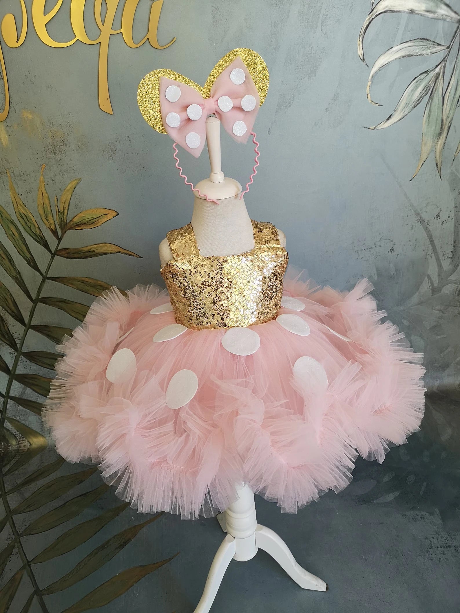 Kız Çocuk Purda Altın Minnie Mouse Kostümü TAÇ DAHİL - Çocuk Abiye Elbise -ipeqakids   – kız çocuk elbisesi