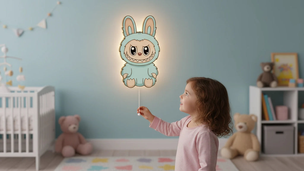 Labubu Pilli Led Işıklı 1 Adet Bebek Odası Ahşap Duvar Dekoru - Gece Lambası – kız çocuk elbisesi