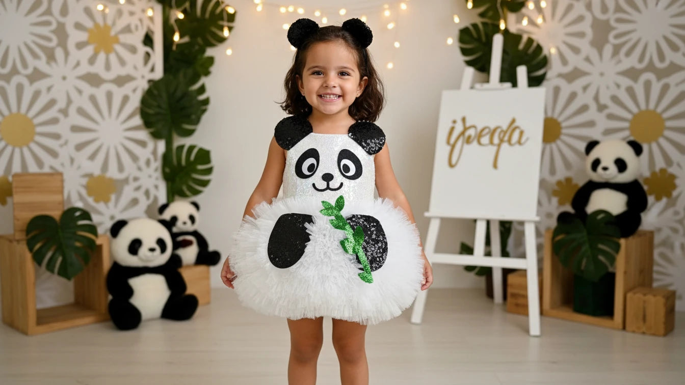 Panda Temalı Kız Çocuk Abiye - Bebek Parti Kostümü - ipeqakids – kız çocuk elbisesi