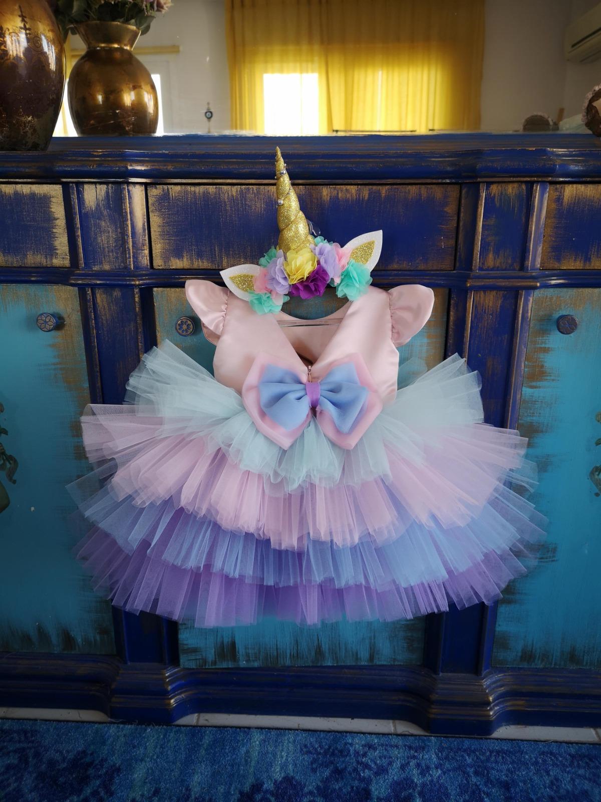 Kısa Unicorn Elbise - Kız Çocuk Abiye - Bebek Doğum Günü Elbisesi - ipeqakids – kız çocuk elbisesi