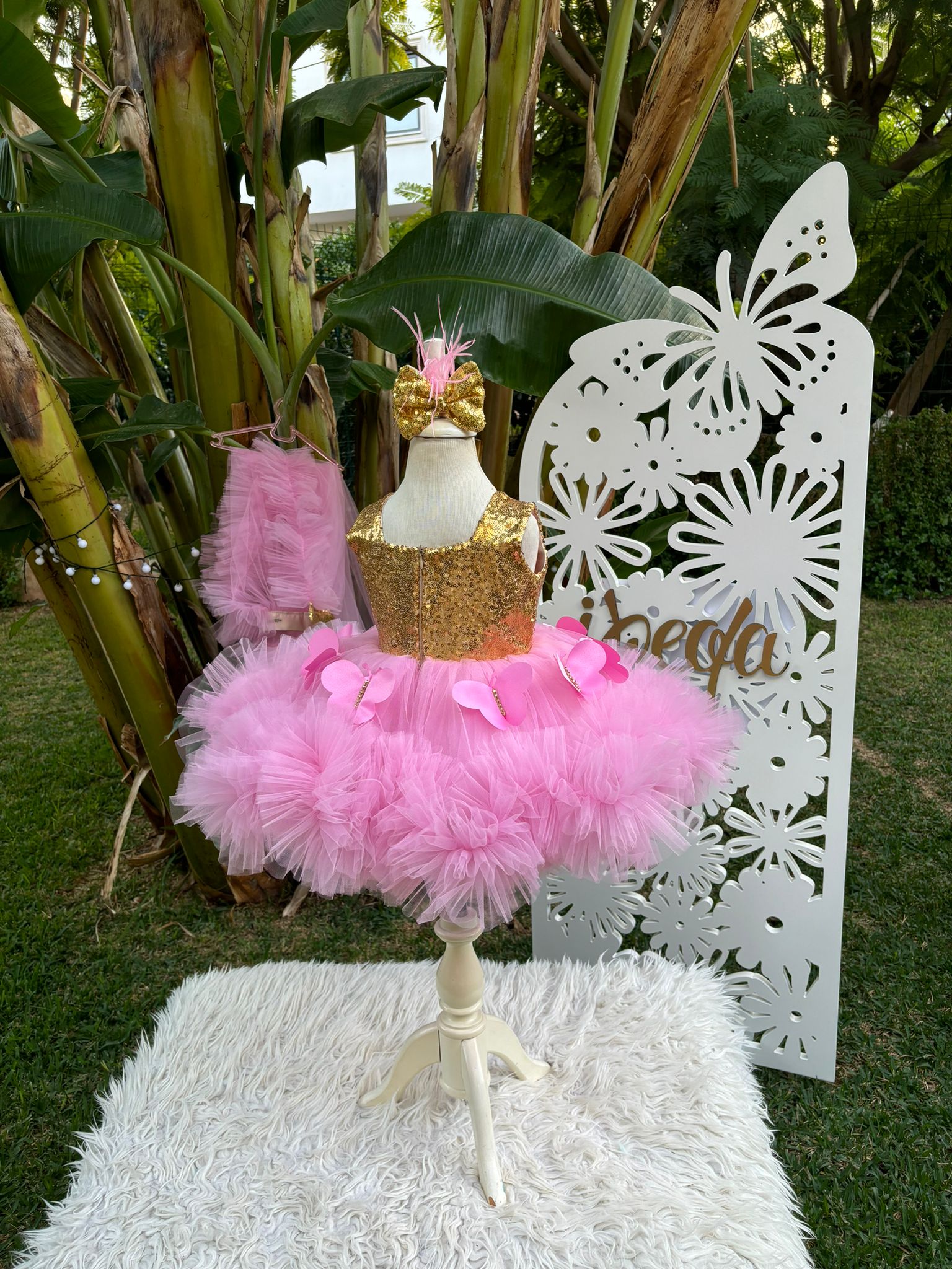 Pembe ve Altın Kız Çocuk Abiye - Bebek Doğum Günü Elbisesi - ipeqakids – kız çocuk elbisesi