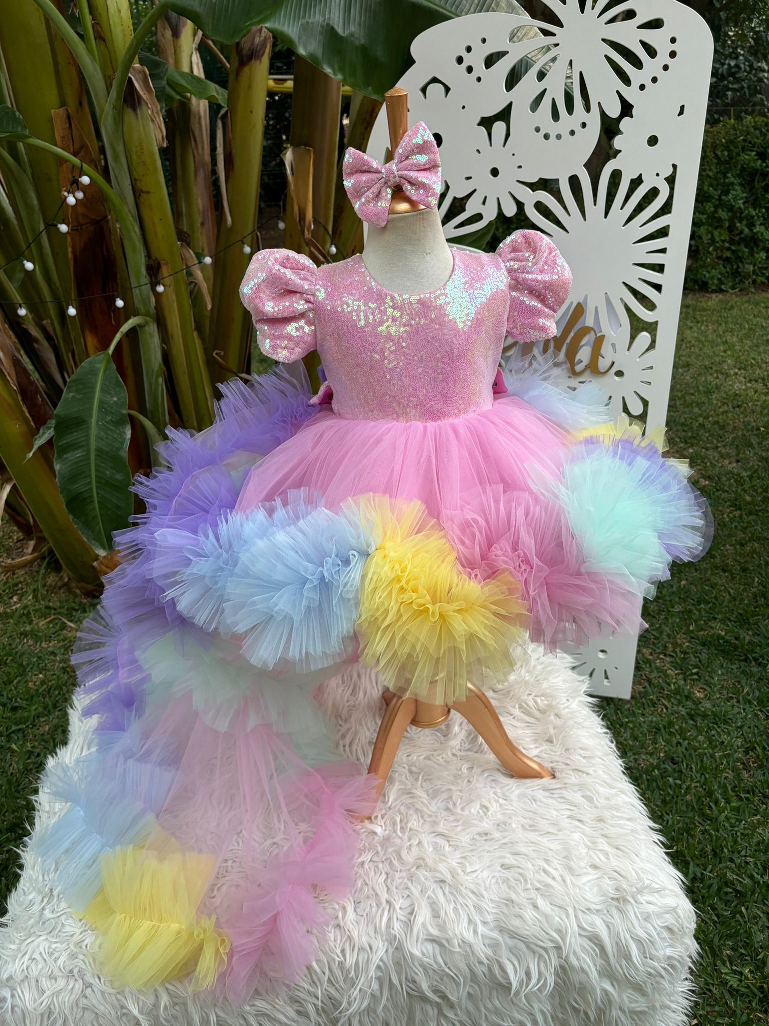 Pembe Payetli Unicorn Temalı Kız Çocuk Abiye - Bebek Doğum Günü Elbisesi - ipeqakids – kız çocuk elbisesi