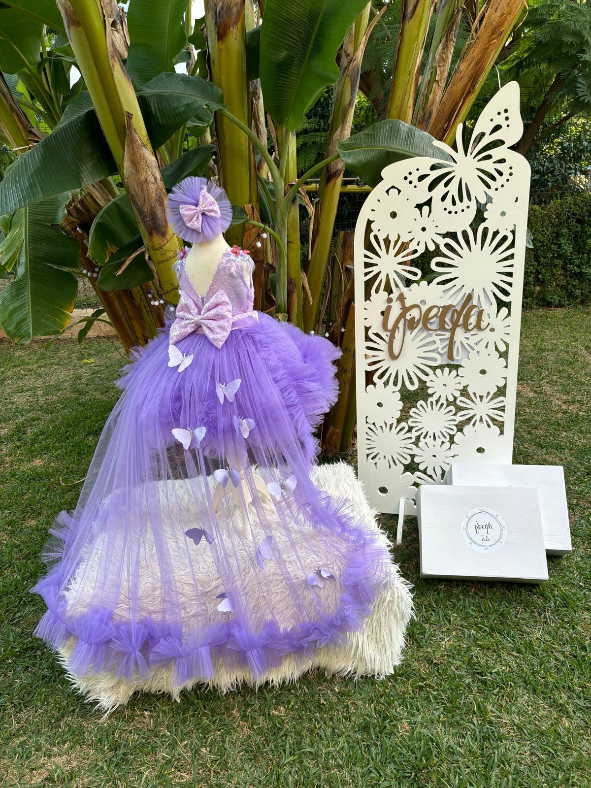 Lila Kelebekli Gipürlü Kız Çocuk Abiye - Bebek Parti Kostümü - ipeqakids – kız çocuk elbisesi