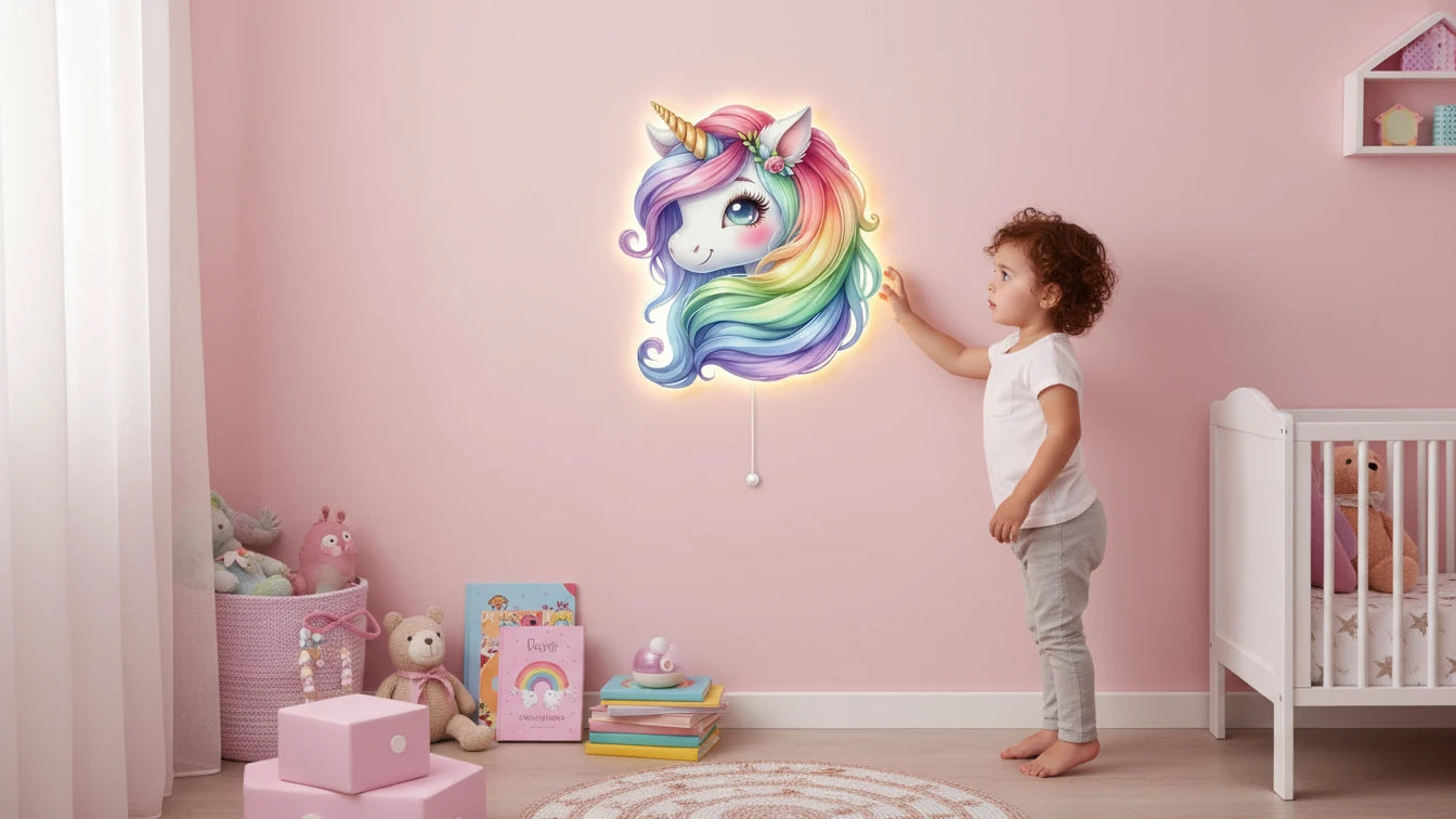Unicorn Pilli Led Işıklı Bebek Odası Ahşap Duvar Dekoru - Gece Lambası – kız çocuk elbisesi