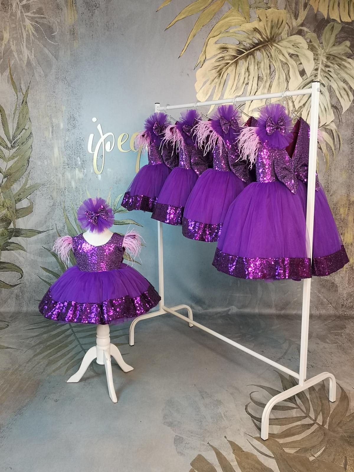 Mor Payetli Tütülü Kız Çocuk Abiye - Bebek Doğum Günü Elbisesi - ipeqakids – kız çocuk elbisesi