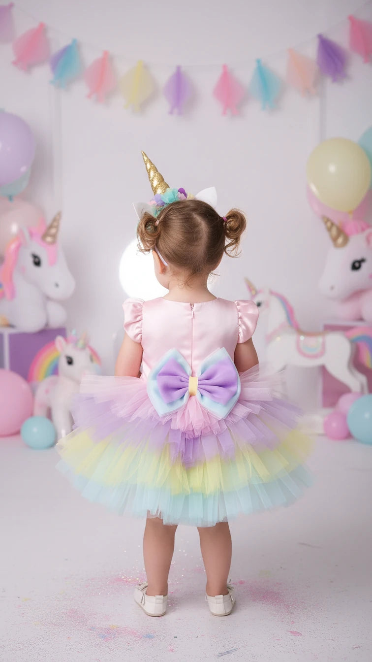 Kısa Unicorn Elbise - Kız Çocuk Abiye - Bebek Doğum Günü Elbisesi - ipeqakids – kız çocuk elbisesi