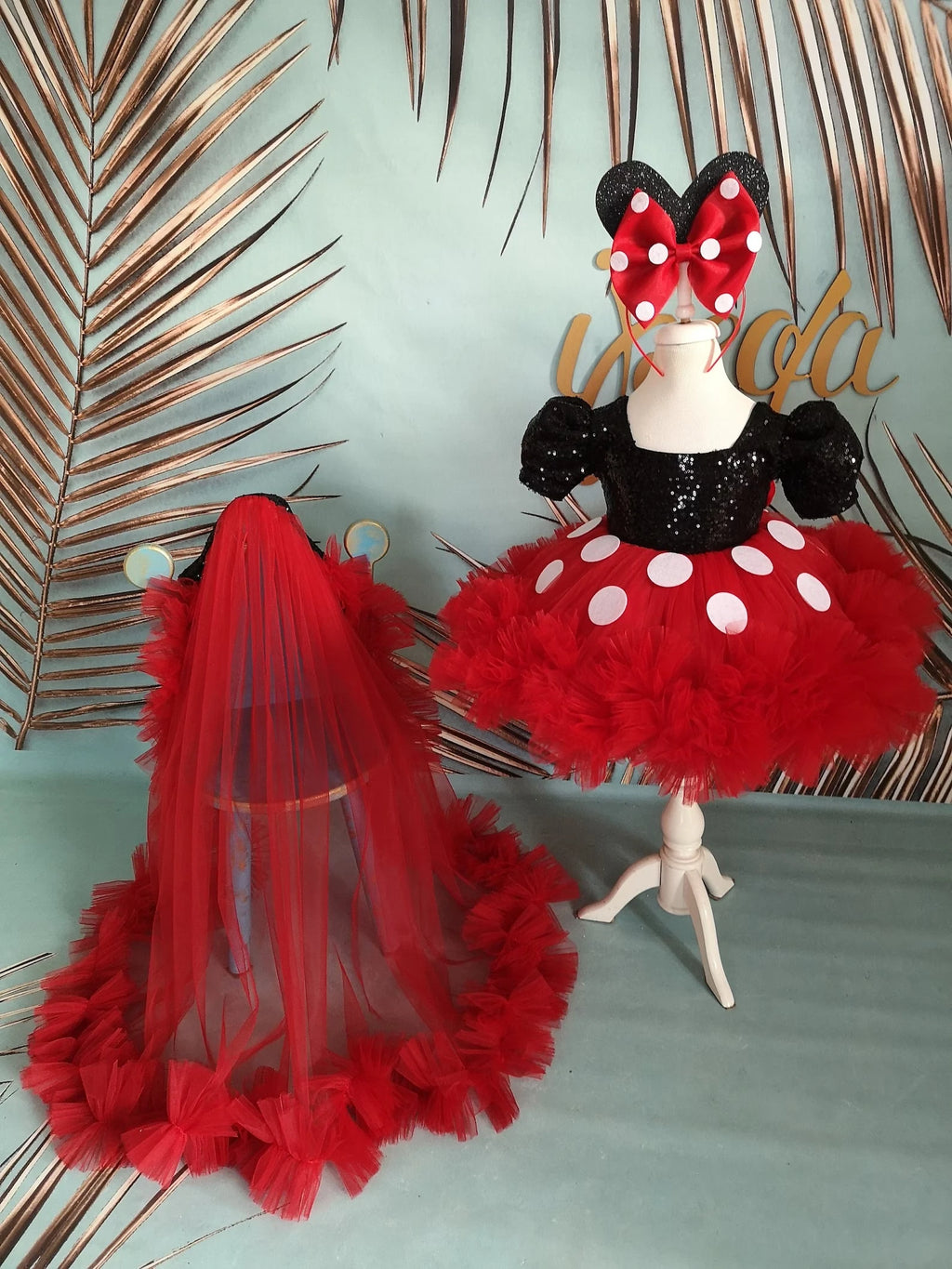 Kız Çocuk Mickey Mouse Kostümü TAÇ DAHİL- Çocuk Abiye Elbise -ipeqakids – kız çocuk elbisesi