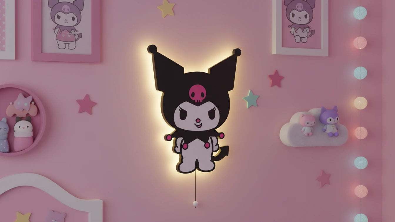 Kuromi Pilli Led Işıklı Bebek Odası Ahşap Duvar Dekoru - Gece Lambası – kız çocuk elbisesi