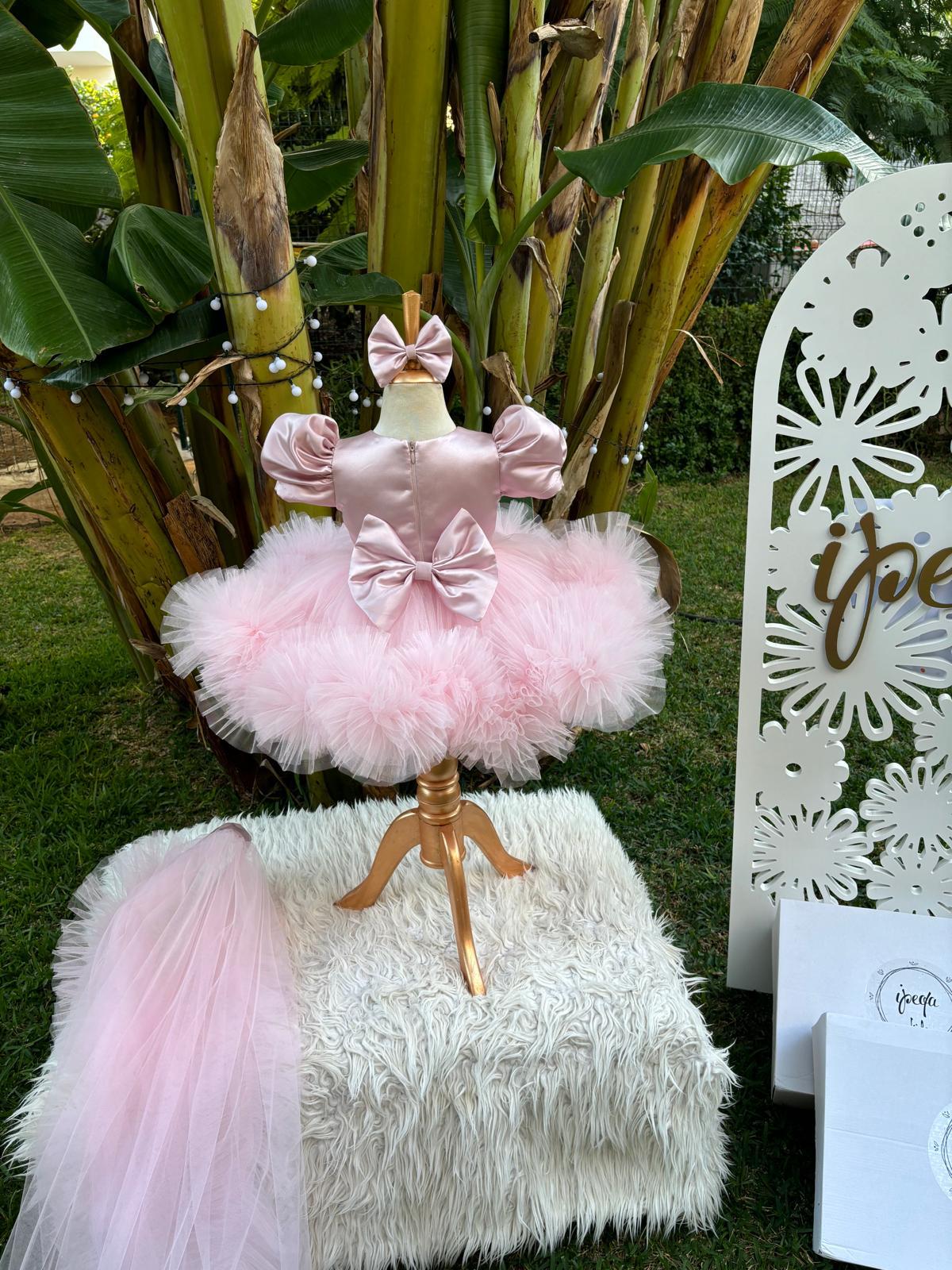 Pudra Pembe Kız Çocuk Abiye - Bebek Doğum Günü Elbisesi - ipeqakids – kız çocuk elbisesi