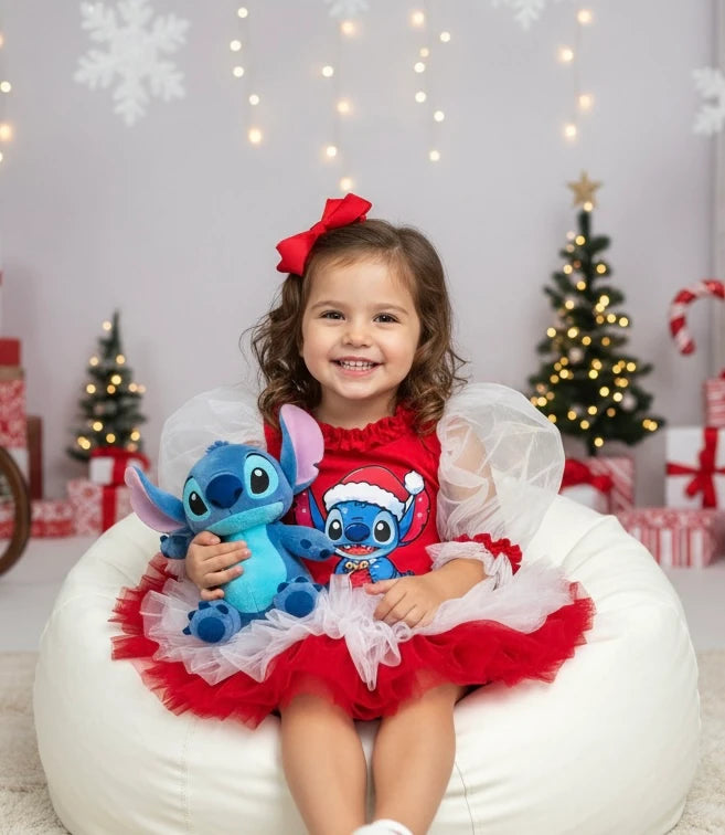 Yılbaşı Temalı Stitch Kırmızı Kız Çocuk Elbisesi - ipeqakids – kız çocuk elbisesi