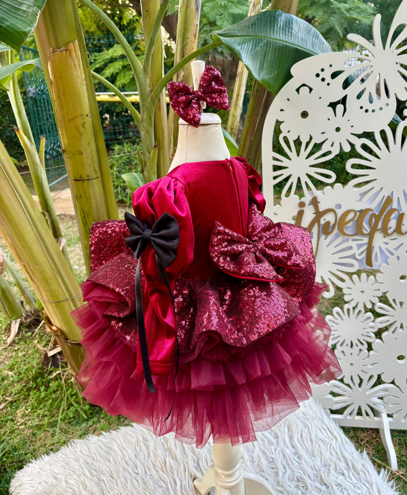 Bordo Kadife Kız Çocuk Abiye - Bebek Doğum Günü Elbisesi - ipeqakids – kız çocuk elbisesi