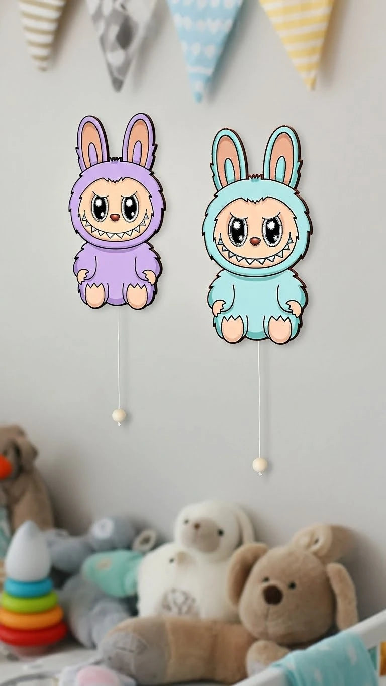 Labubu Pilli Led Işıklı 1 Adet Bebek Odası Ahşap Duvar Dekoru - Gece Lambası – kız çocuk elbisesi