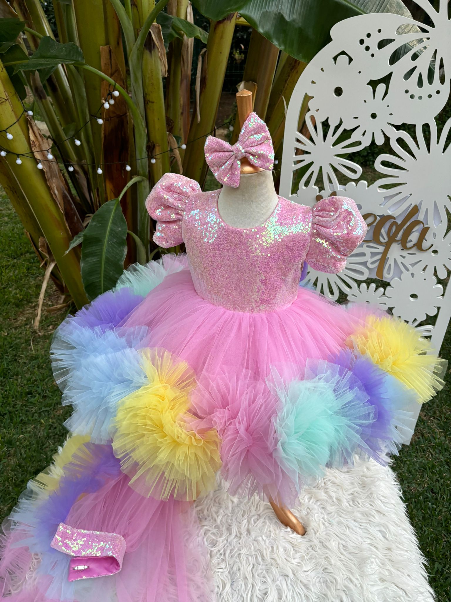 Pembe Payetli Unicorn Temalı Kız Çocuk Abiye - Bebek Doğum Günü Elbisesi - ipeqakids – kız çocuk elbisesi