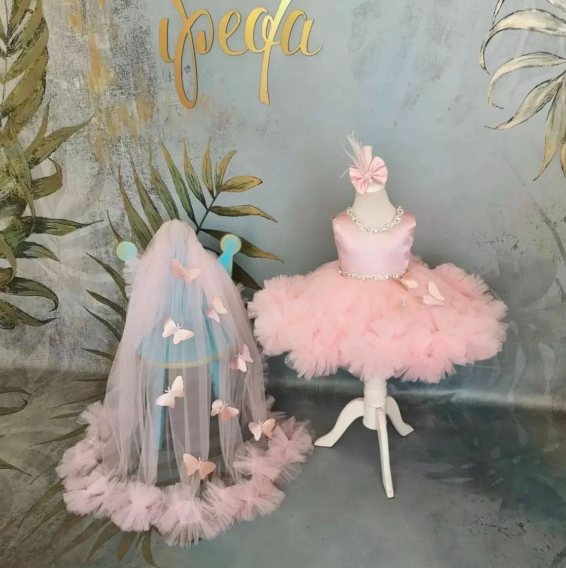 Pudra Kristalli Kız Çocuk Abiye kolsuz - ipeqakids – kız çocuk elbisesi