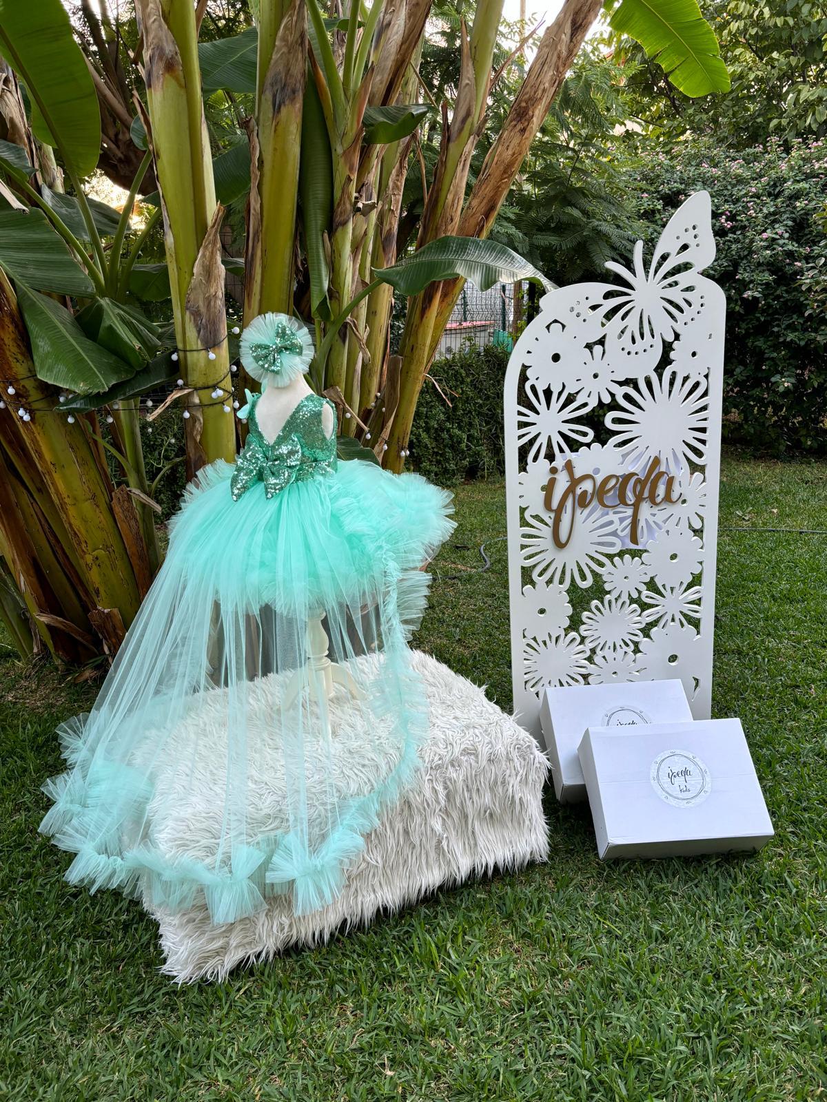 Mint Yeşili Kelebekli Kız Çocuk Abiye - Bebek Doğum Günü Elbisesi - ipeqakids – kız çocuk elbisesi