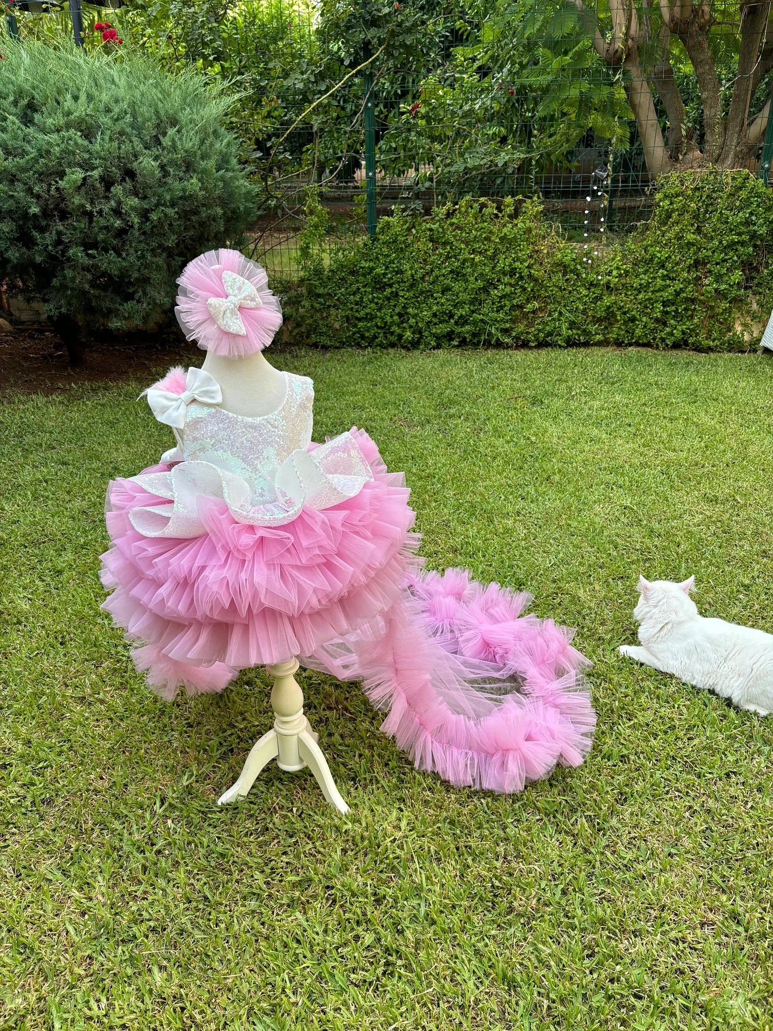 Beyaz Pembe Payetli Kız Çocuk Abiye – kız çocuk elbisesi