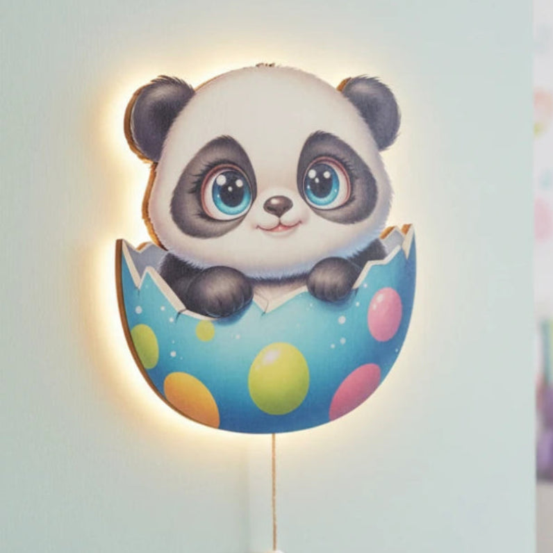 Panda Pilli Led Işıklı Bebek Odası Ahşap Duvar Dekoru - Gece Lambası – kız çocuk elbisesi