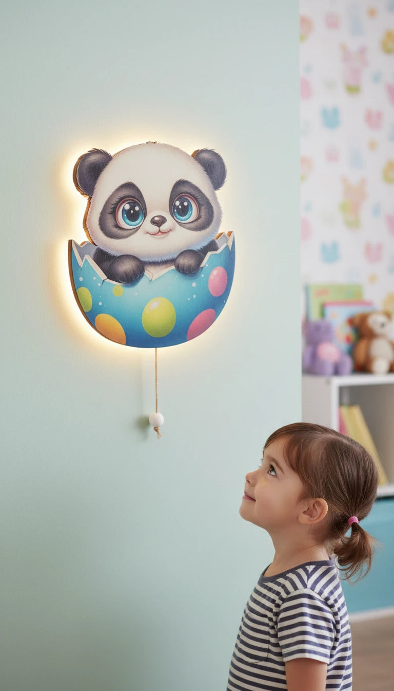 Panda Pilli Led Işıklı Bebek Odası Ahşap Duvar Dekoru - Gece Lambası – kız çocuk elbisesi