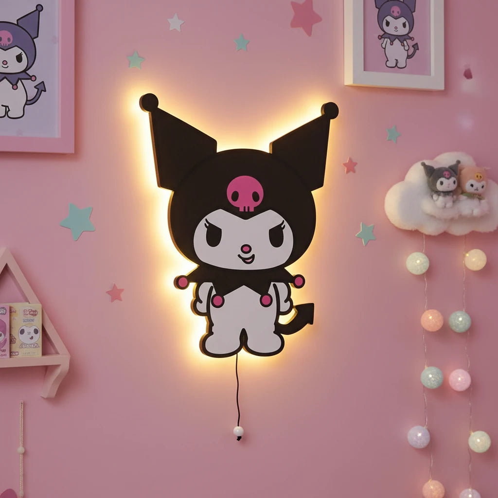 Kuromi Pilli Led Işıklı Bebek Odası Ahşap Duvar Dekoru - Gece Lambası – kız çocuk elbisesi