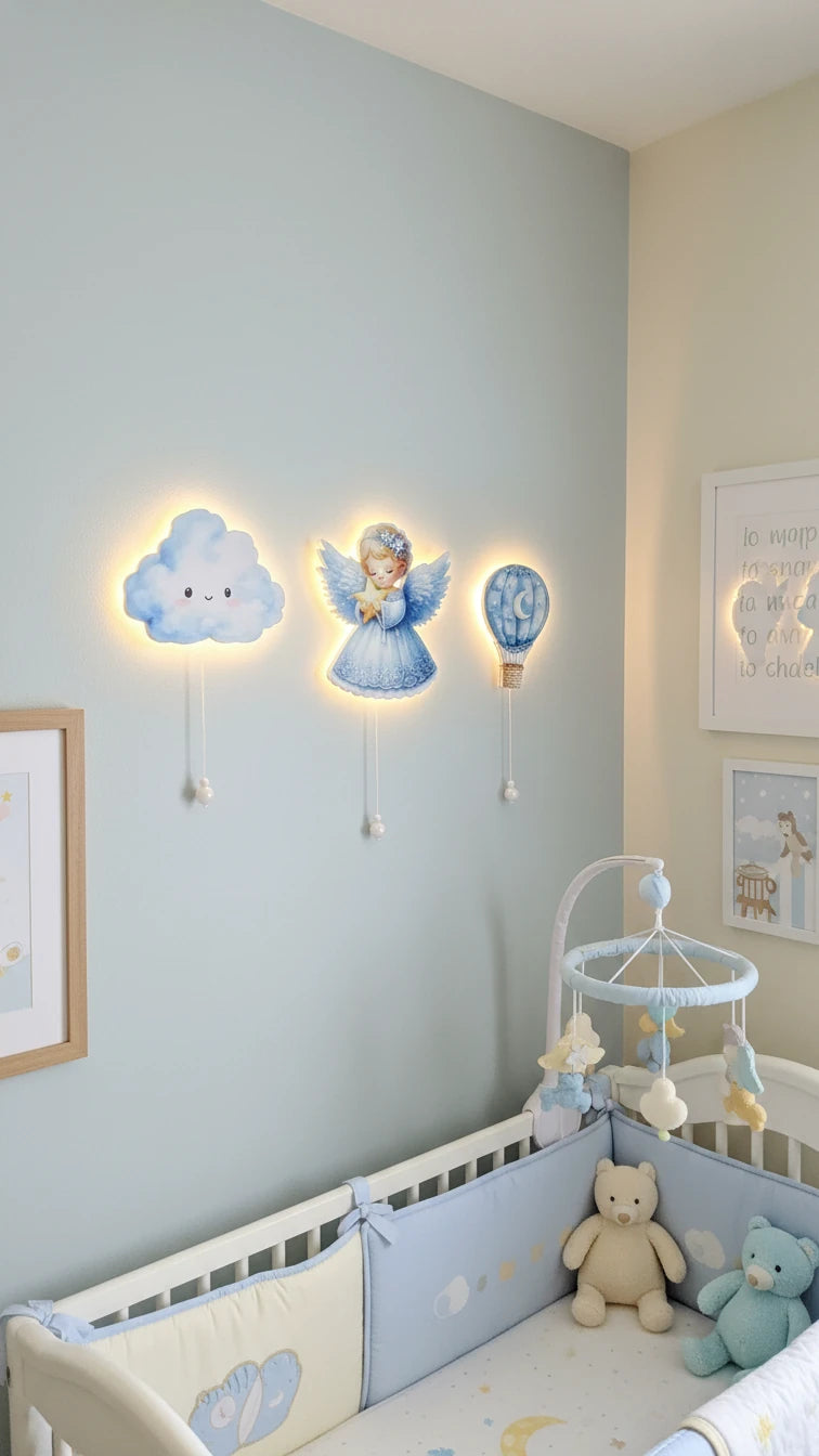 Melek Balon Bulut Seti Pilli Led Işıklı Bebek Odası Ahşap Duvar Dekoru - Gece Lambası – kız çocuk elbisesi