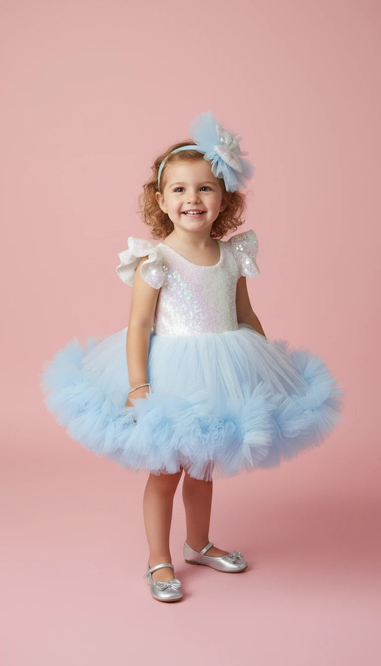 Bebe Mavisi Kız Çocuk Abiye - Bebek Doğum Günü Elbisesi - ipeqakids – kız çocuk elbisesi