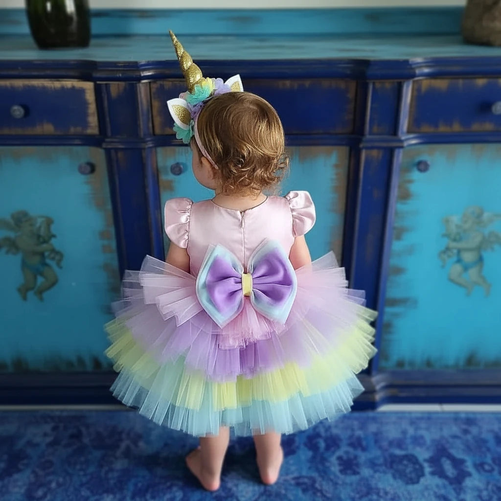 Kısa Unicorn Elbise - Kız Çocuk Abiye - Bebek Doğum Günü Elbisesi - ipeqakids – kız çocuk elbisesi
