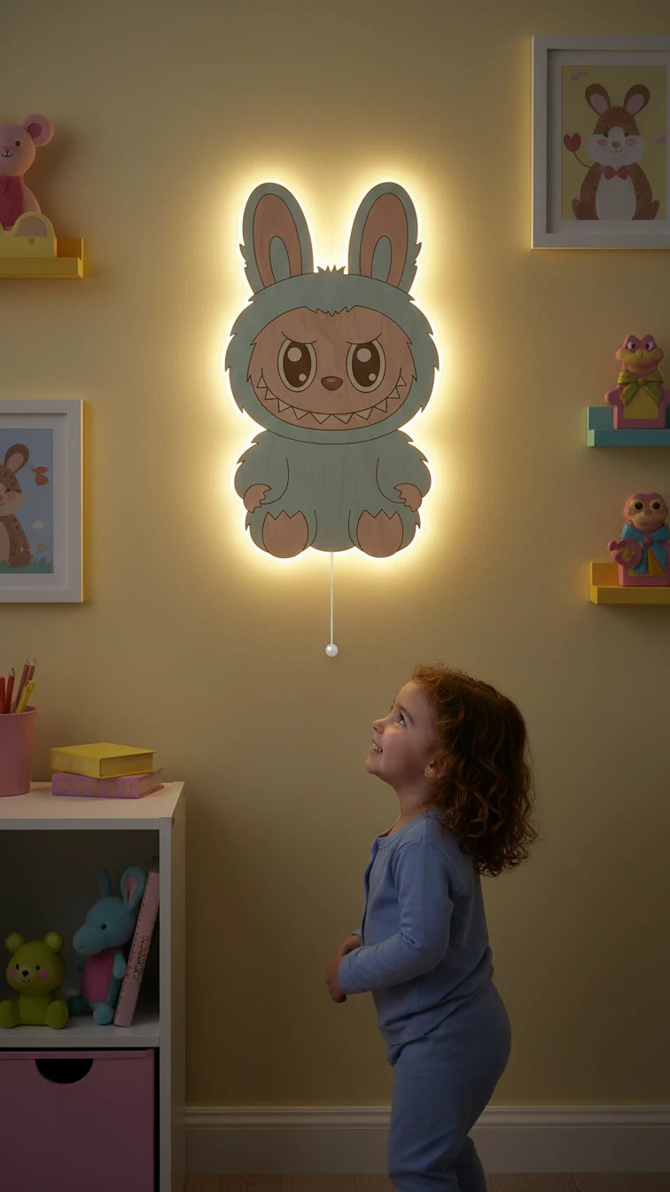 Labubu Pilli Led Işıklı 1 Adet Bebek Odası Ahşap Duvar Dekoru - Gece Lambası – kız çocuk elbisesi