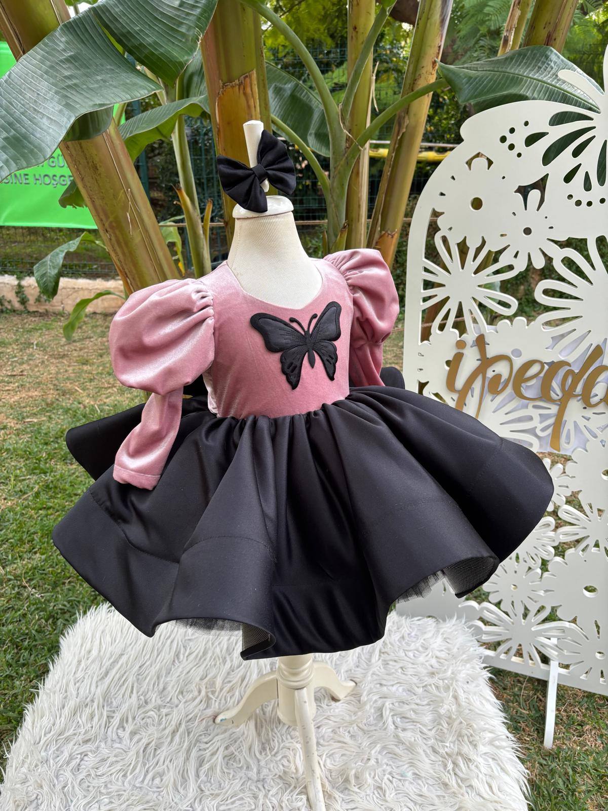 Pudra Kadife Kız Çocuk Abiye - Bebek Doğum Günü Elbisesi - ipeqakids – kız çocuk elbisesi