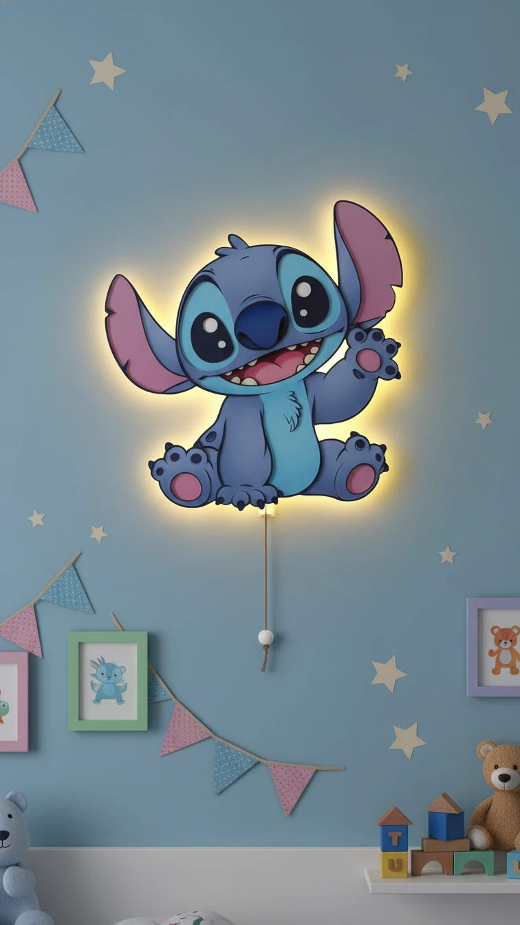 Stitch Pilli Led Işıklı Ahşap Duvar Dekoru - Gece Lambası – kız çocuk elbisesi