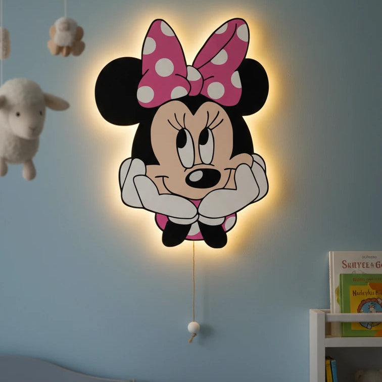 Minnie Mouse Pilli Led Işıklı Bebek Odası Ahşap Duvar Dekoru - Gece Lambası – kız çocuk elbisesi