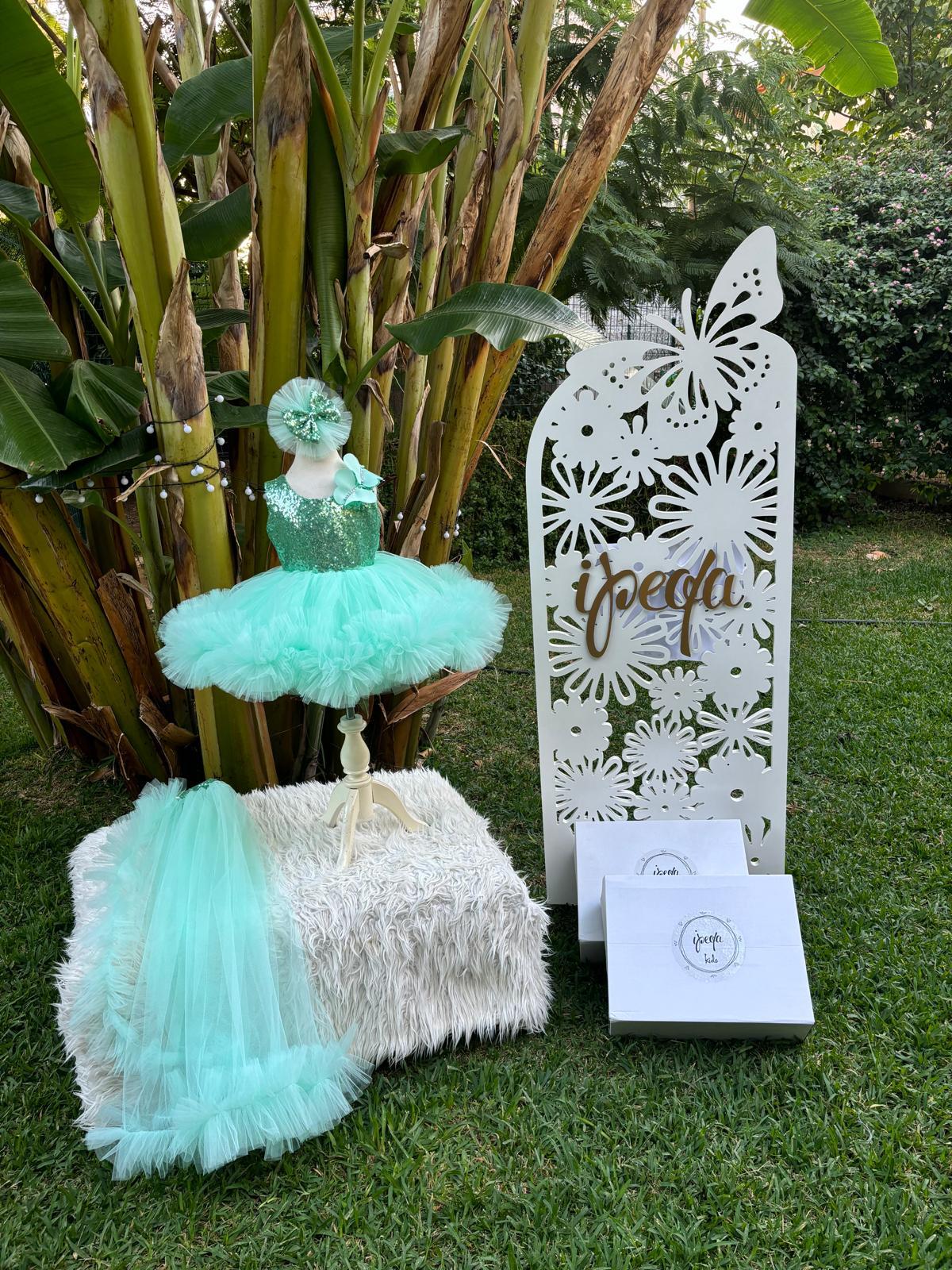 Mint Yeşili Kelebekli Kız Çocuk Abiye - Bebek Doğum Günü Elbisesi - ipeqakids – kız çocuk elbisesi