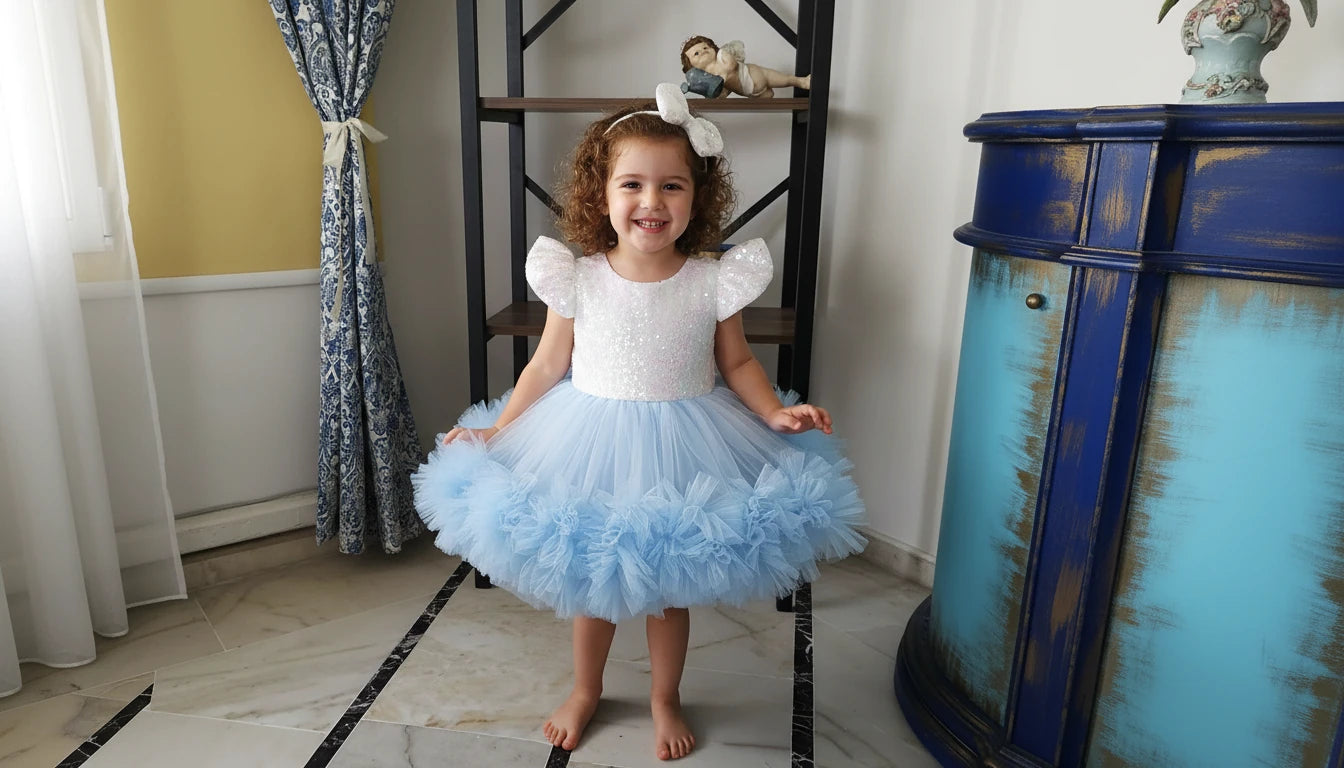 Bebe Mavisi Kız Çocuk Abiye - Bebek Doğum Günü Elbisesi - ipeqakids – kız çocuk elbisesi