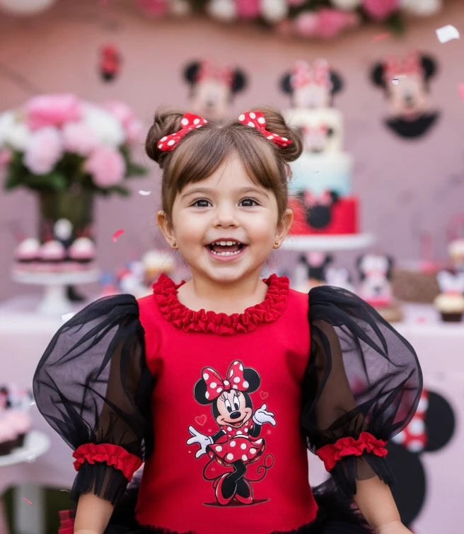Kırmızı Siyah Mİnnie Mouse Kız Çocuk Elbisesi - ipeqakids – kız çocuk elbisesi