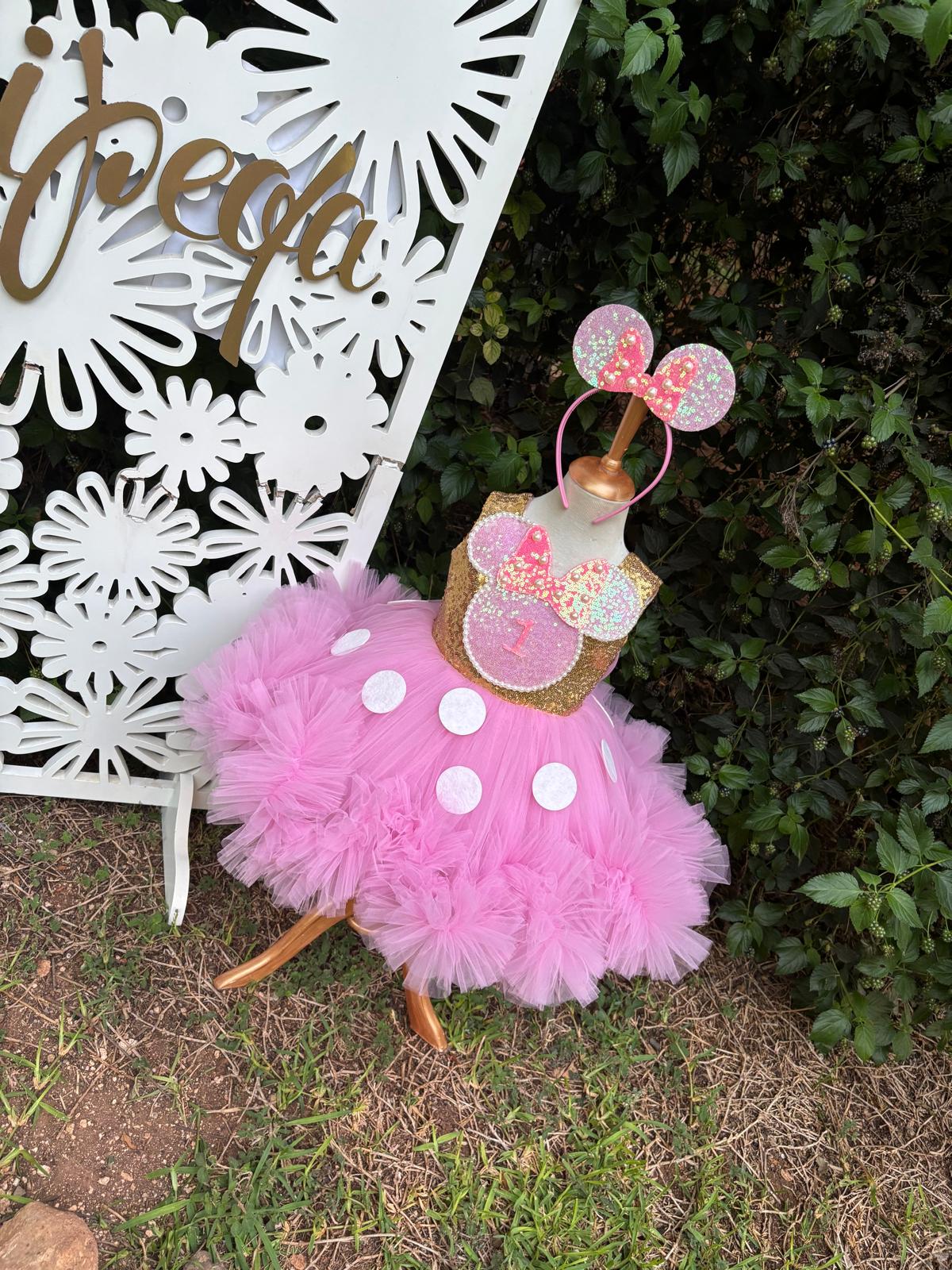 Kız Çocuk Pembe Altın Minnie Mouse Kostümü TAÇ DAHİL - Çocuk Abiye Elbise -ipeqakids   – kız çocuk elbisesi