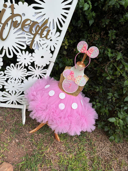 Kız Çocuk Pembe Altın Minnie Mouse Kostümü TAÇ DAHİL - Çocuk Abiye Elbise -ipeqakids   – kız çocuk elbisesi