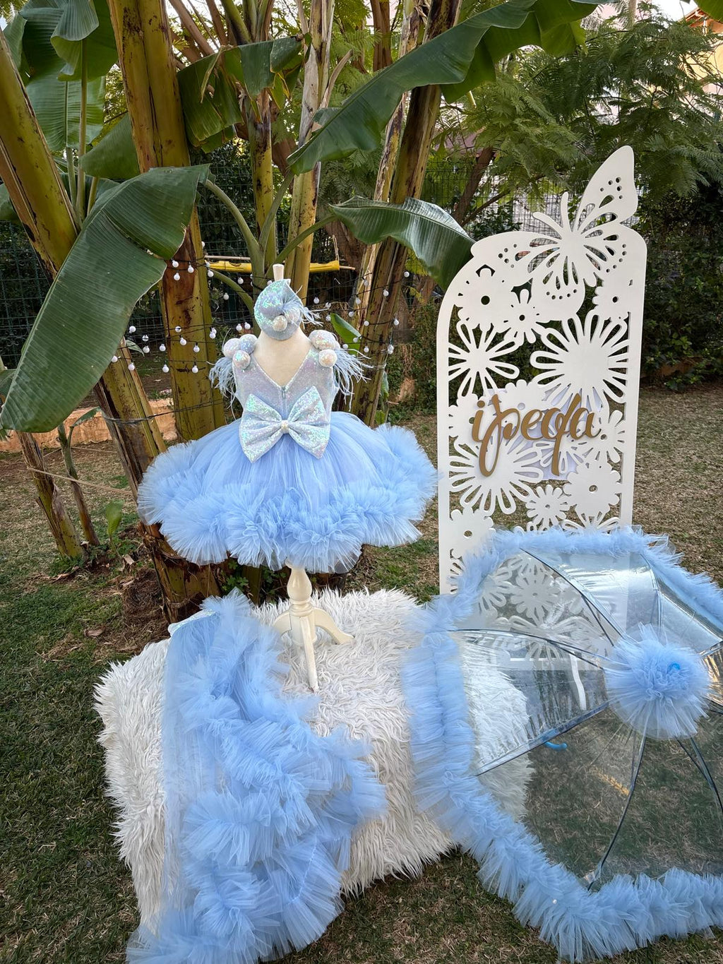 Bebe Mavi Ponponlu Kız Çocuk Abiye - Bebek Parti Kostümü - ipeqakids – kız çocuk elbisesi