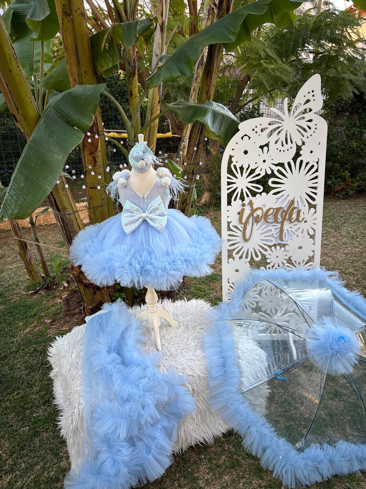 Bebe Mavi Ponponlu Kız Çocuk Abiye - Bebek Parti Kostümü - ipeqakids – kız çocuk elbisesi