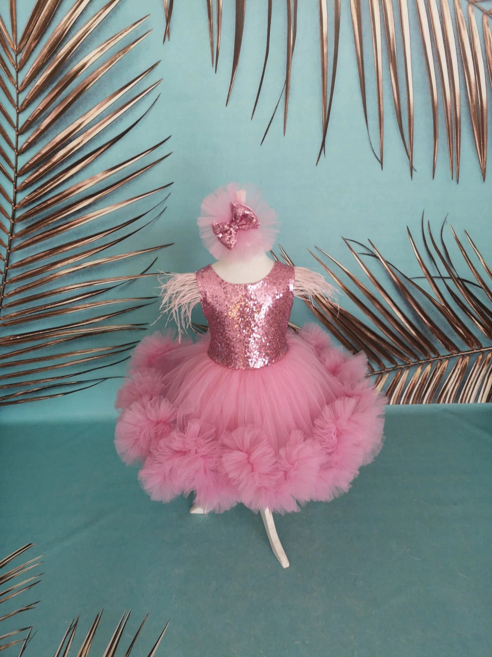 Pembe Kız Çocuk Abiye - Bebek Parti Elbisesi - Kuyruk Seçeneği – kız çocuk elbisesi