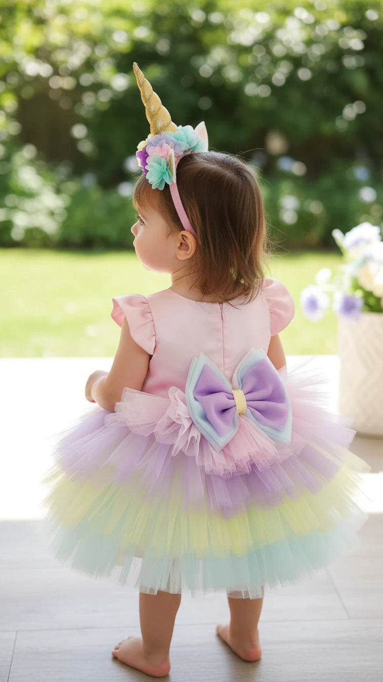Kısa Unicorn Elbise - Kız Çocuk Abiye - Bebek Doğum Günü Elbisesi - ipeqakids – kız çocuk elbisesi